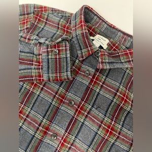LL Bean Size Large Tall Flannel Shirt Gray Scotch Plaid Slightly Fitted GHB3.